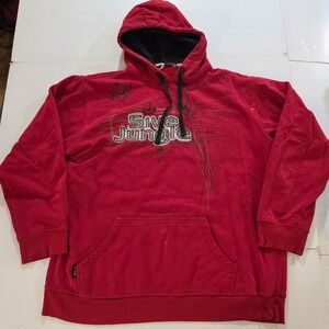 5ive Jungle Mens Red Graphic Pullover Hoodie Streetwear Waffle Lined Hood L